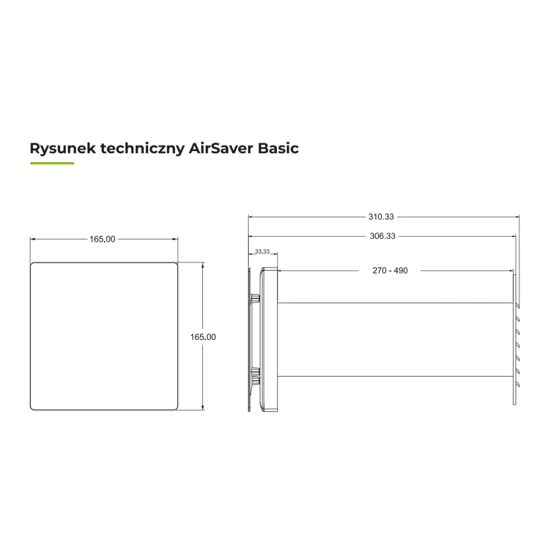 Rysunek techniczny AirSaver BASIC
